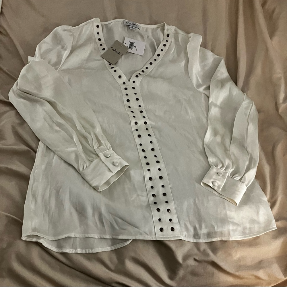 Carmen Marc Valvo women’s size S ivory long sleeve embellished blouse new